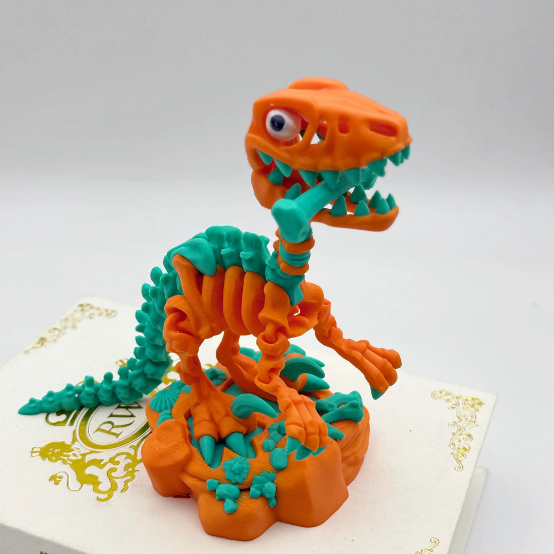 🦖 Skeleton Raptor Dinosaur (Velociraptor) – Customizable 3D Printed Dino Fossil Model with Display Base