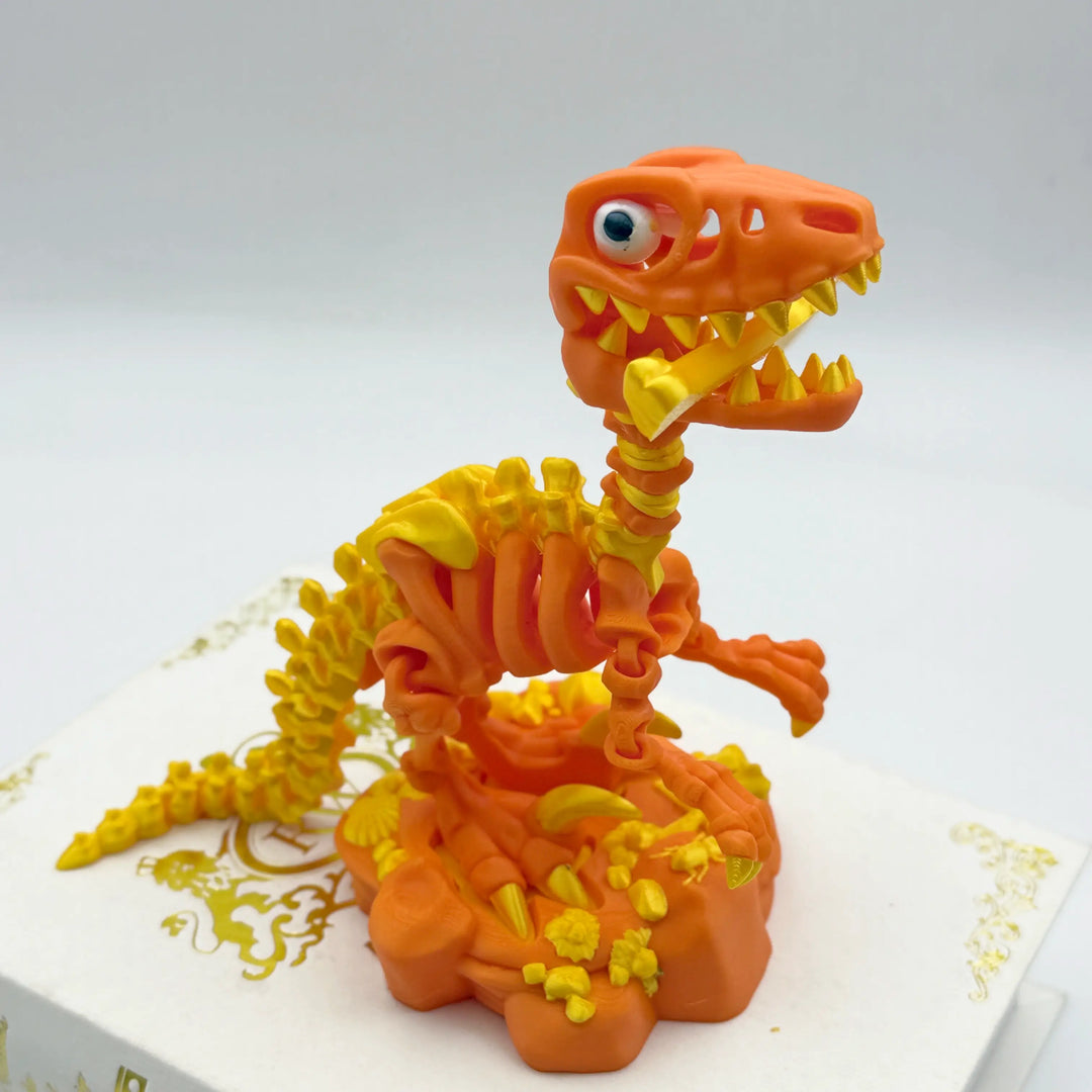 🦖 Skeleton Raptor Dinosaur (Velociraptor) – Customizable 3D Printed Dino Fossil Model with Display Base