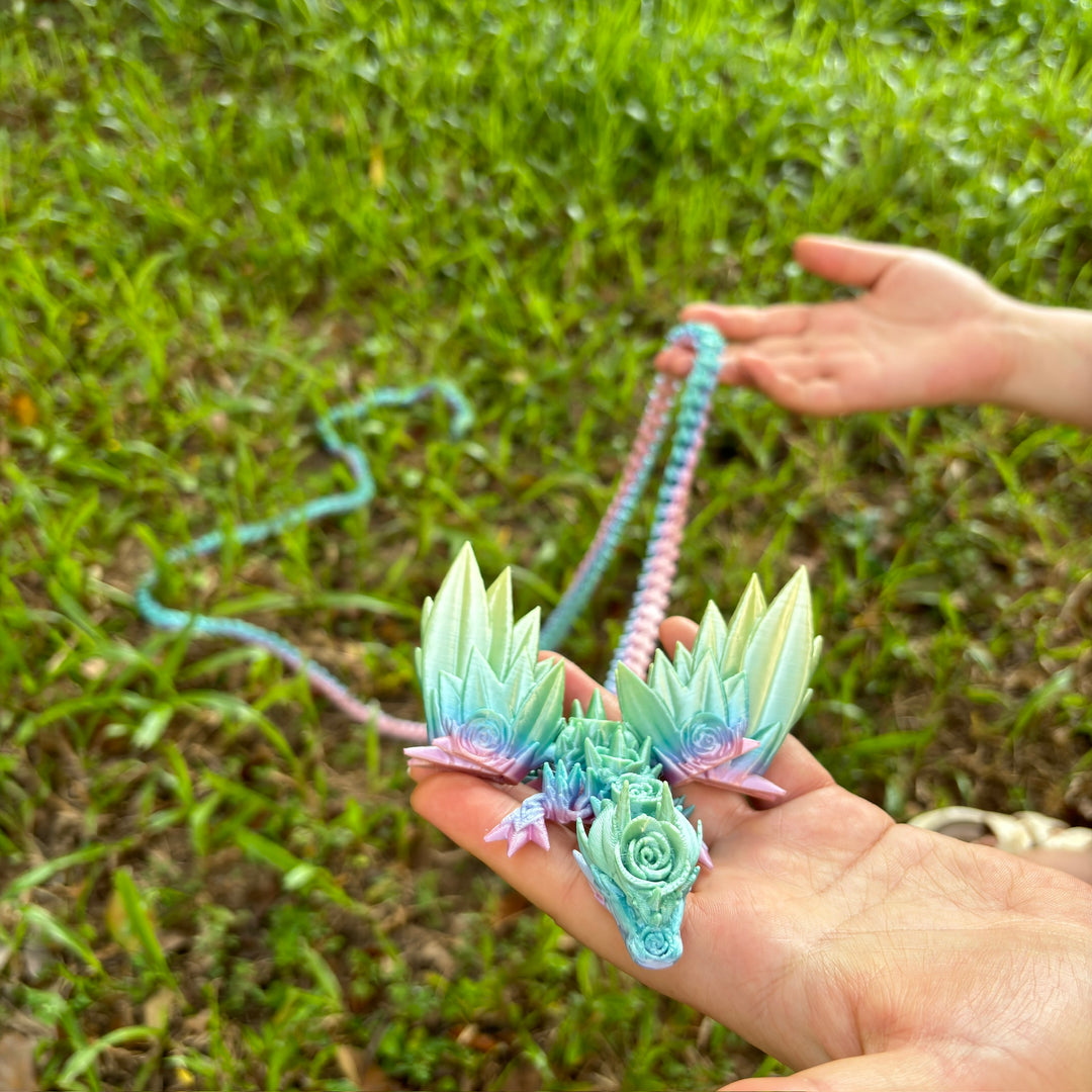 3D Printed  Articulated Rose Dragon – 82 Inches Long, Articulated Rose Winged Dragon – Unique 3D Printed Home Décor or Fidget Toy