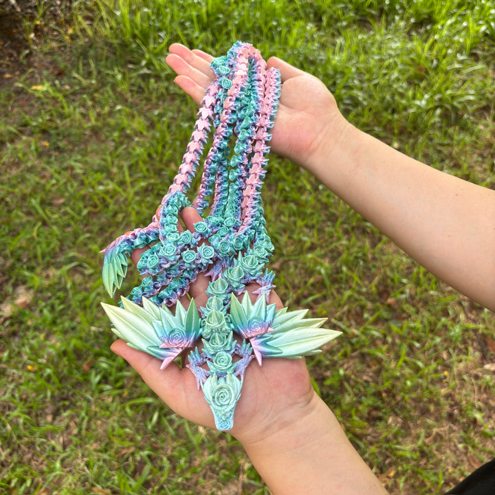 3D Printed  Articulated Rose Dragon – 82 Inches Long, Articulated Rose Winged Dragon – Unique 3D Printed Home Décor or Fidget Toy