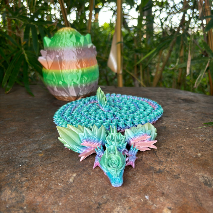 3D Printed  Articulated Rose Dragon – 82 Inches Long, Articulated Rose Winged Dragon – Unique 3D Printed Home Décor or Fidget Toy