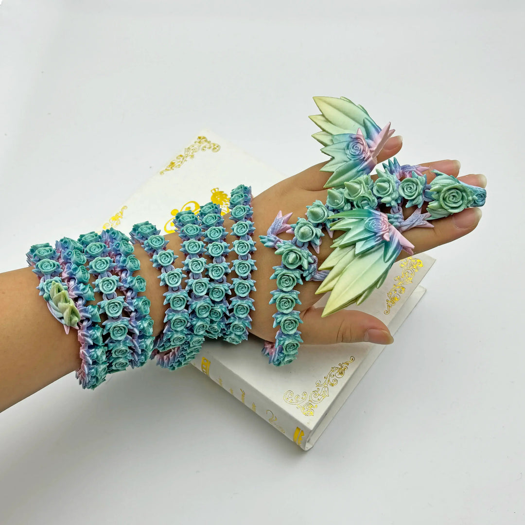 3D Printed  Articulated Rose Dragon – 82 Inches Long, Articulated Rose Winged Dragon – Unique 3D Printed Home Décor or Fidget Toy